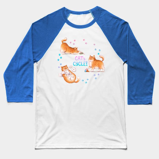 Cat's Cycle (Pink Blue) Baseball T-Shirt by LilianaTikage